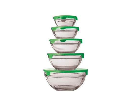 Set 5 boluri de sticla cu capac