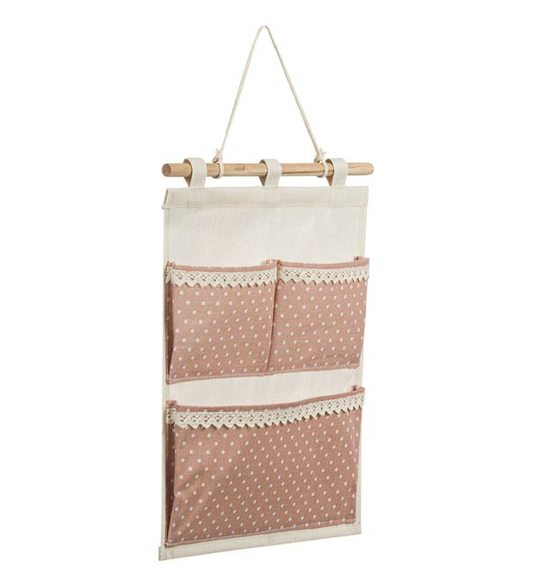 Suport suspendabil de perete cu 3 compartimente Roz cu Buline Dantela 28x35cm
