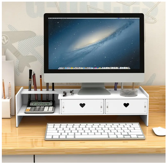 Suport multifunctional pentru monitor sau laptop, cu 2 sertare