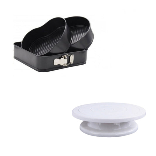 Setul gospodinei: set 3 forme pentru prajituri + platou rotativ