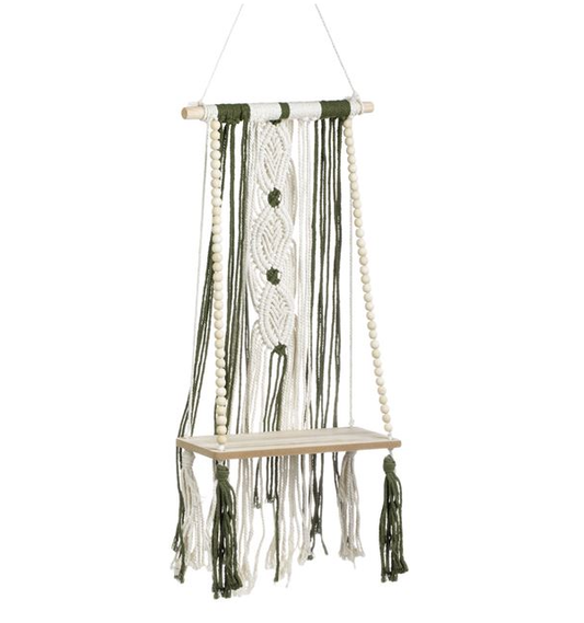 Decoratiune suspendabila Raft din Lemn cu Model Macrame 25x13x42cm