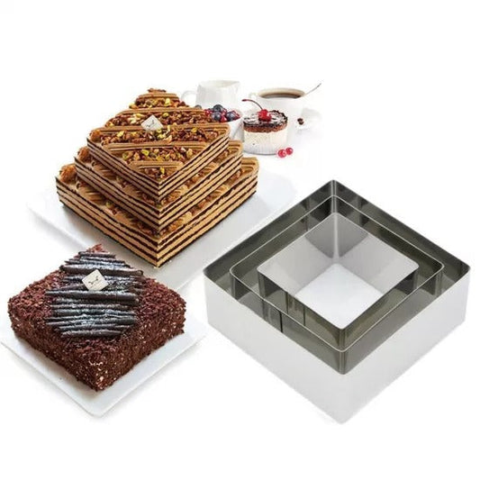 Set 3 bucati forme pentru tort, model patrat