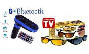 Kit Auto Bluetooth HandsFree Modulator FM, USB+ Set 2 perechi ochelari pentru condus zi/noapte