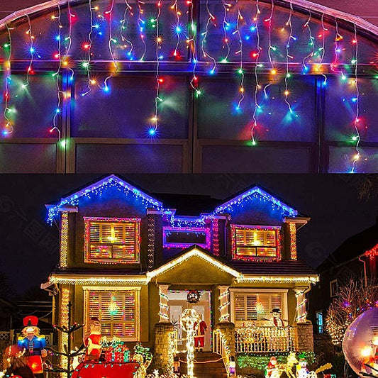 Instalație Franjuri 25 m, 640 LED, Multicolore, exterior, efecte dinamice