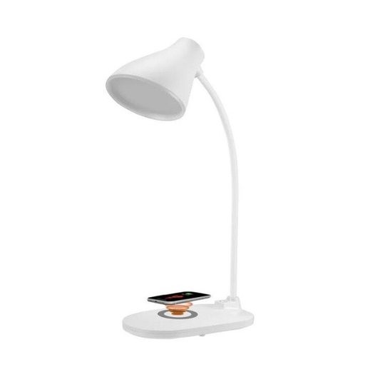Lampa LED de birou cu functie de incarcare wireless pentru telefoane, culoare alb