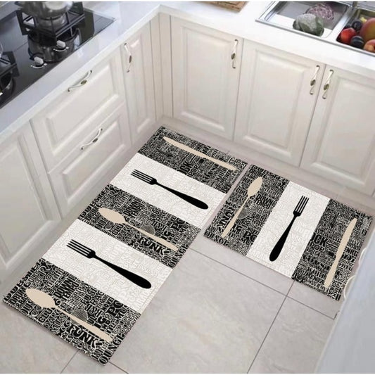 Set 2x covoare de bucatarie, model linguri si furculite