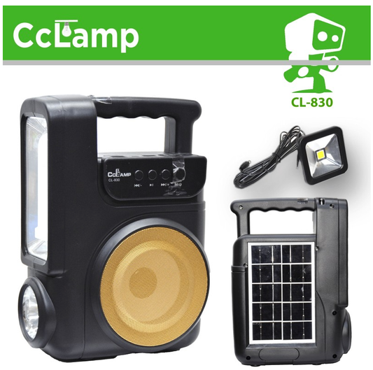 Incarcator Solar Universal CCLAMP CL-830 cu Player Bluetooth, Usb, Card TF, Radio FM, Lanterna si 1 Bec Led Extensibil