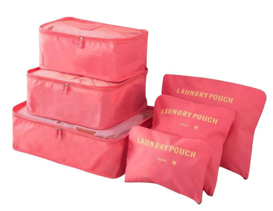 Set 6 Huse - Genti Organizatoare pentru Voiaj, 3 Plicuri si 3 Organizatoare, Roz