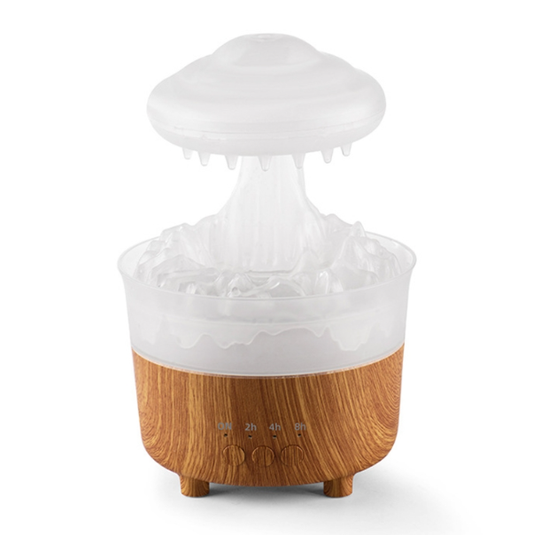 Umidificator in forma de norisor, picaturi de ploaie, lemn / plastic, lumini colorate