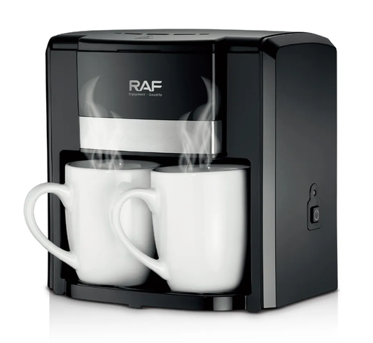 Aparat de Cafea RAF 1000W cu 2 Cani ceramice si Lingura de masurare Incluse, 420ml