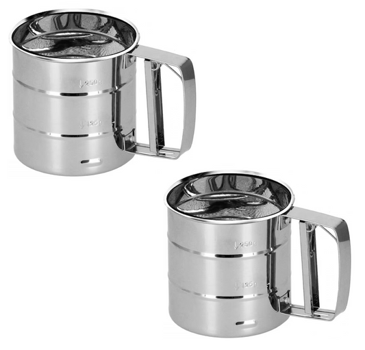 Set 2 x sita faina/zahar, inox, capacitate 375 g, argintiu