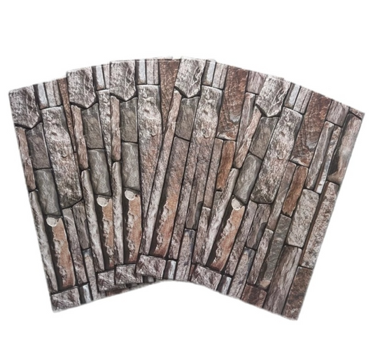 Set 10 Bucati tapet autoadeziv 3 d 30X60 cm model piatra bej-maro